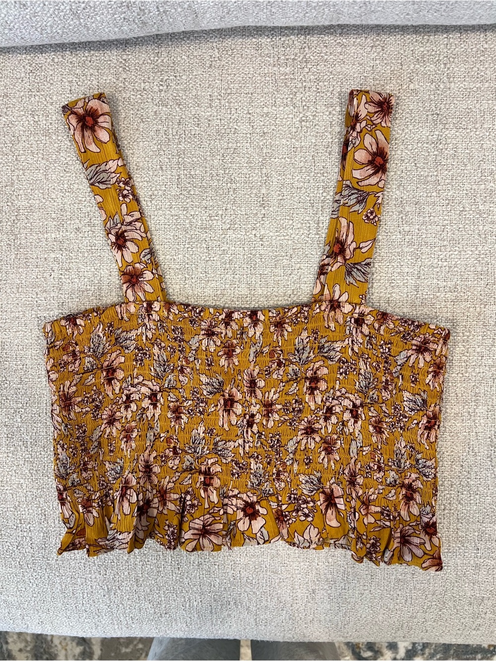 American Eagle Outfitters Mustard Floral Smocked Crop Top